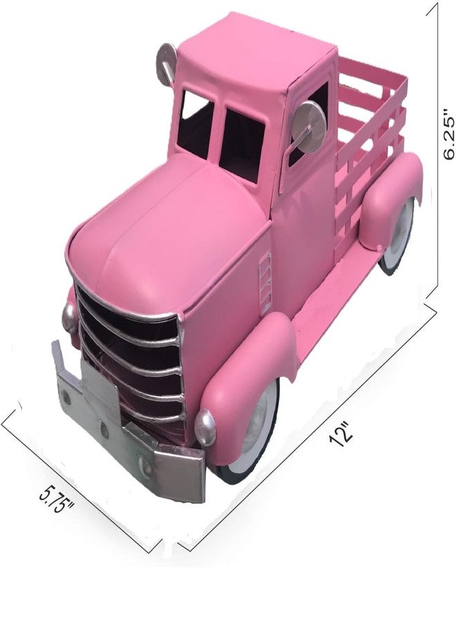 ديكور شاحنة معدنية من Leutsbyone، ديكور منزل ريفي، وحدة تخزين مزخرفة لسطح الطاولة، وحوض زراعة على شكل شاحنة معدنية، 12.5 بوصة × 5.75 بوصة × 6.25 بوصة (لون وردي فاتح) - Image 2